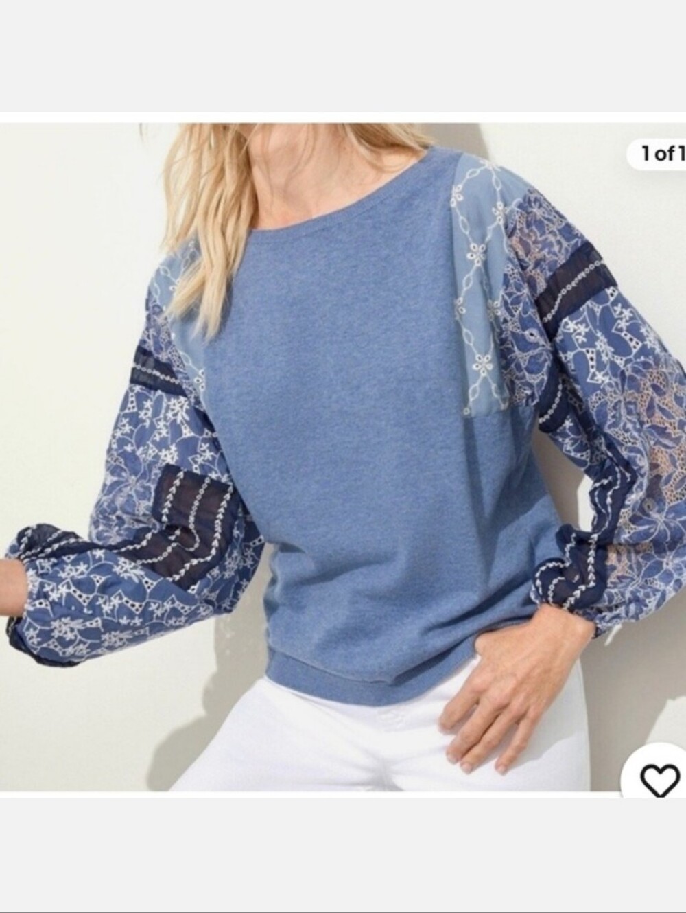 Chicos NWT Blue Eyelet Sleeve Sweater Top